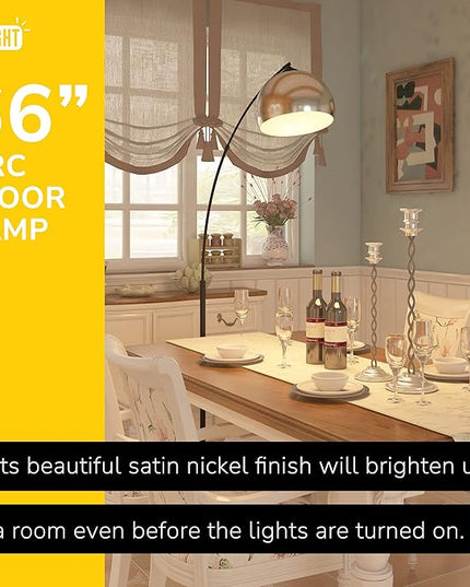 GETINLIGHT 66" Modern Brushed Nickel Arc Floor Lamp with Inner White Metal Shade and Black Marble Base, LED Bulb Included, IN-0806-1-SN - LeafyLoom
