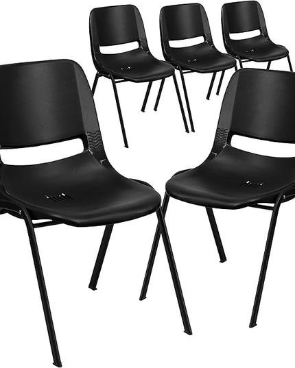 Flash Furniture 5 Pack HERCULES Series 440 lb. Capacity Kid's Black Ergonomic Shell Stack Chair with Black Frame and 12" Seat Height - LeafyLoom