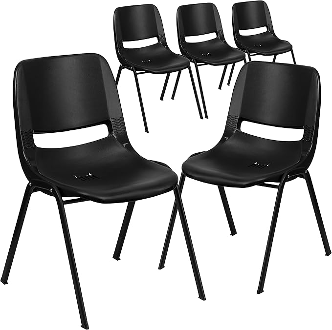 Flash Furniture 5 Pack HERCULES Series 440 lb. Capacity Kid's Black Ergonomic Shell Stack Chair with Black Frame and 12" Seat Height - LeafyLoom