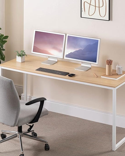 ZINUS Jennifer 63 Inch White Frame Desk / Computer Workstation / Office Desk / Easy Assembly, Natural - LeafyLoom