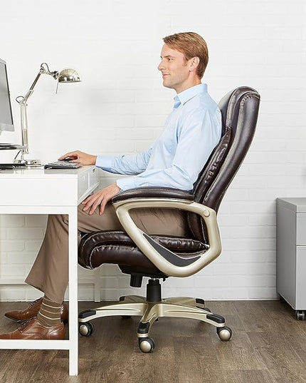 Amazon Basics Big & Tall Executive Computer Desk Chair With Lumbar Support, Adjustable Height and Tilt, 350Lb Capacity, Black With Pewter Finish, 28.5" D x 30.25" W x 47.9" H - LeafyLoom
