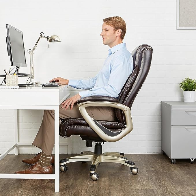 Amazon Basics Big & Tall Executive Computer Desk Chair With Lumbar Support, Adjustable Height and Tilt, 350Lb Capacity, Black With Pewter Finish, 28.5" D x 30.25" W x 47.9" H - LeafyLoom