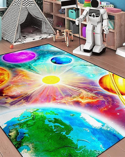Solar System Rug - Space Rug Galaxy Area Rugs for Kids Bedroom Kids Play Rug Outer Space Carpet Space Rug for Boys Room Planet Carpet for Kids Space Themed Bedroom Decor,4'×5' - LeafyLoom