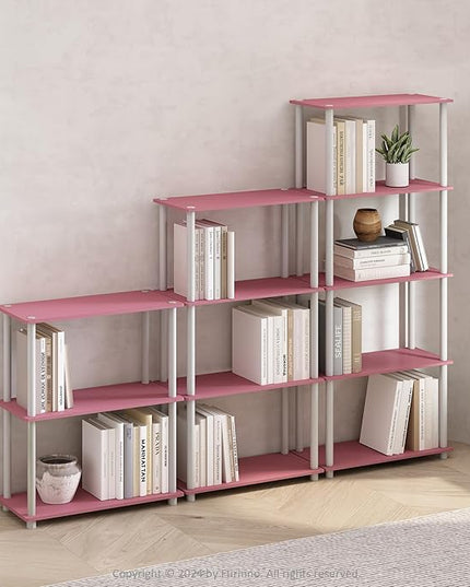 Furinno Turn-N-Tube 4-Tier Multipurpose Shelf Display Rack, Shelving Unit, Bookcase, Pink/White - LeafyLoom