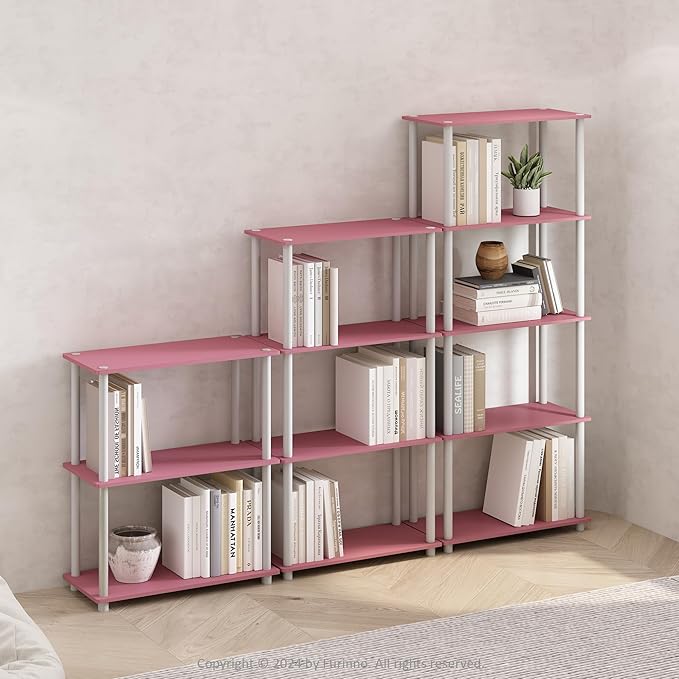 Furinno Turn-N-Tube 4-Tier Multipurpose Shelf Display Rack, Shelving Unit, Bookcase, Pink/White - LeafyLoom