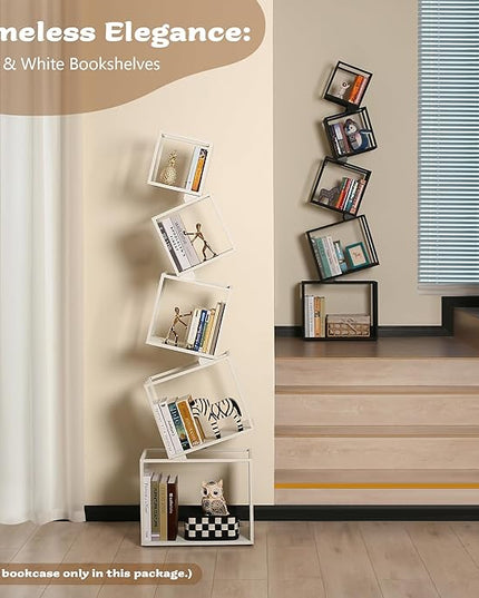 Bookshelf 2024 NEW, 5-Tier Bookshelves, 67" Tall White Bookshelf, Book Shelf, Bookcase, Modern Bookshelf, Storage Shelf for CDs/Books/Collections, Display Shelf for Livingroom, Bedroom, Office - LeafyLoom