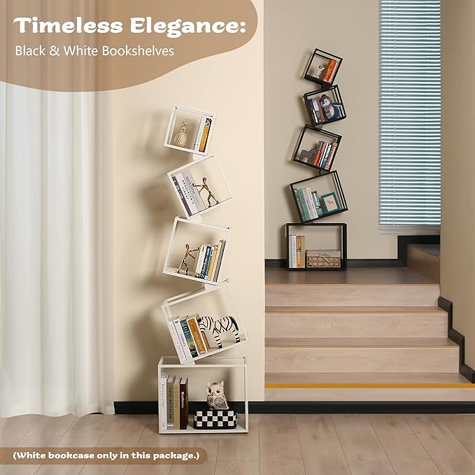 Bookshelf 2024 NEW, 5-Tier Bookshelves, 67" Tall White Bookshelf, Book Shelf, Bookcase, Modern Bookshelf, Storage Shelf for CDs/Books/Collections, Display Shelf for Livingroom, Bedroom, Office - LeafyLoom