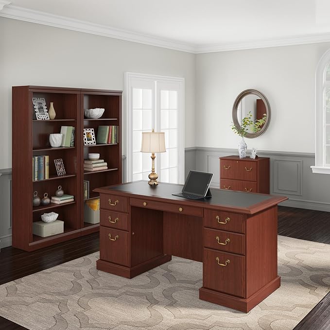 Bush Furniture Saratoga Tall 5 Shelf Bookcase in Harvest Cherry - LeafyLoom
