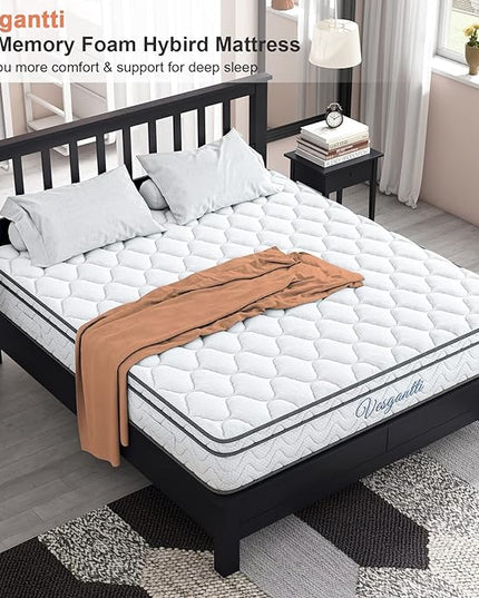 Vesgantti Full Size Mattress, 10.1 Inch Hybrid Full Mattress in a Box, Double Mattress with Memory Foam and Pocket Spring, Ergonomic Design & Pressure Relief, Medium Firm Feel - LeafyLoom