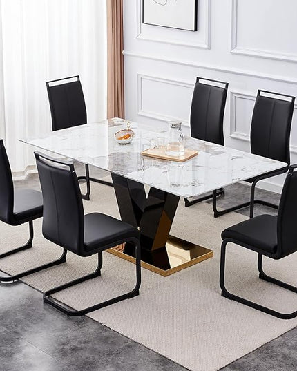 Modern Dining Chairs Set of 6,High Back Kitchen Chairs,Side Room Chair with Black Powder Coating Metal Legs,Easy to Clean Upholstered Dining Chairs,Ideal for Living Room(Black Chairs) - LeafyLoom