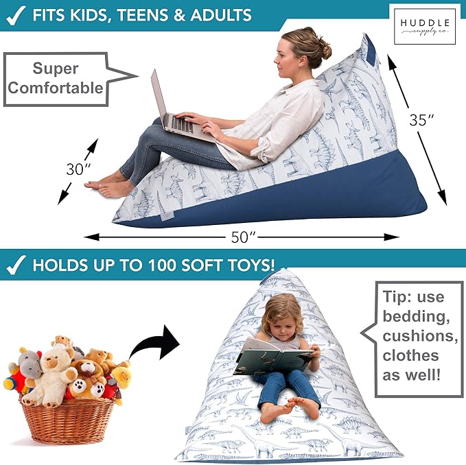 Huddle Designer Stuffed Animal Bean Bag Storage Washable XL Cover -The Original Bean Bag for Stuffed Animals Storage Premium Stuffed Animal Storage Bean Bag for Kids | Strong Zipper, Thick Canvas - LeafyLoom