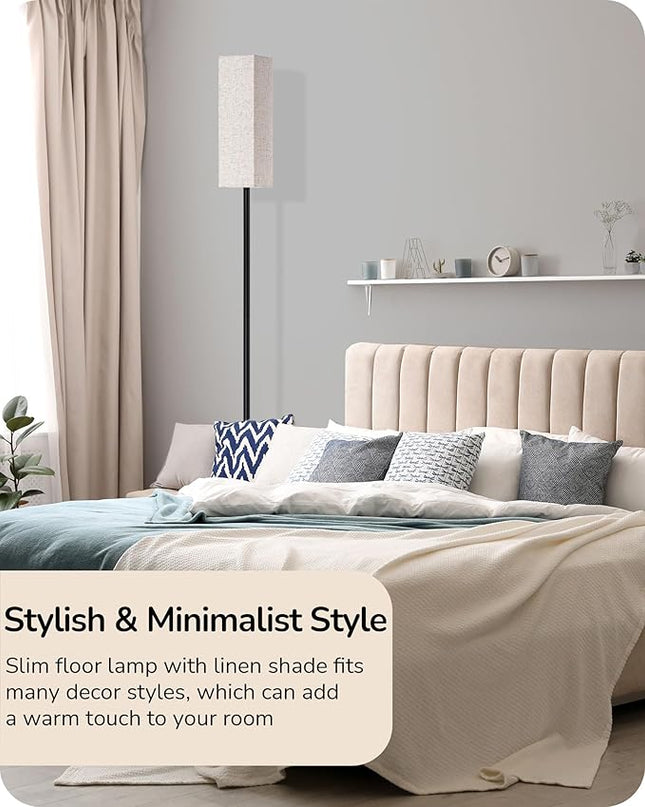EDISHINE Modern Corner Floor Lamp, 65" Minimalist Pole Lamp with Remote, Dimmable Tall Reading Light for Living Room, Bedroom, Office, 9W LED Bulb Included (Black) - LeafyLoom