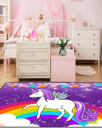 Unicorn Rugs for Girls Bedroom Large Purple Unicorn Rugs for Girls Bedroom Floor Mat Unicorn Floor Rugs for Girls Bedroom for Living Room Dorm Bedroom Home Decor, 4'5'' × 6' - LeafyLoom