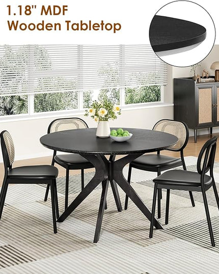 Soohow 47.2'' Solid Wood Round Dining Table for 4-6 People,Kitchen Table Round Wood Dining Table with Intersecting Pedestal Base,Black - LeafyLoom