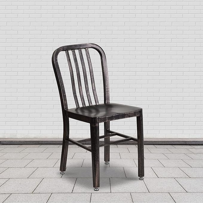 Flash Furniture Gael Commercial Grade 2 Pack Black-Antique Gold Metal Indoor-Outdoor Chair - LeafyLoom