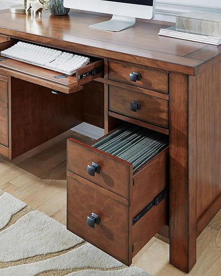 Tahoe Aged Maple Executive Pedestal Desk by Home Styles, 5412-18 - LeafyLoom