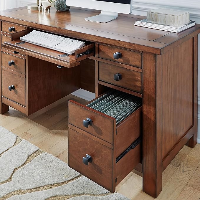Tahoe Aged Maple Executive Pedestal Desk by Home Styles, 5412-18 - LeafyLoom