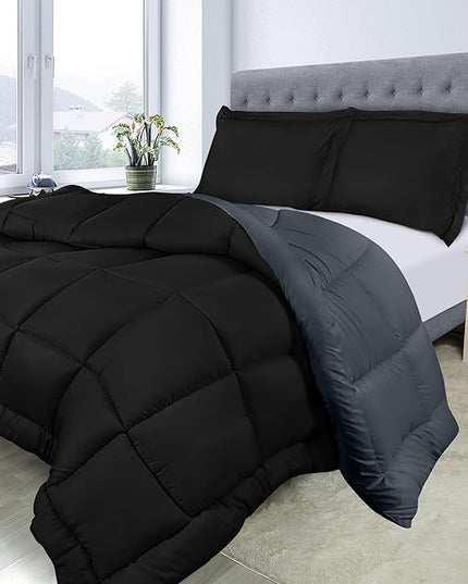 Utopia Bedding Queen Size Comforter Set with 2 Pillow Shams, Bedding Comforter Sets, Down Alternative Reversible Black/Grey Comforter, Soft and Comfortable, Machine Washable - LeafyLoom