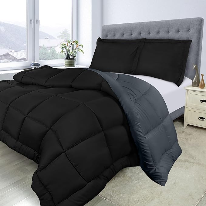 Utopia Bedding Queen Size Comforter Set with 2 Pillow Shams, Bedding Comforter Sets, Down Alternative Reversible Black/Grey Comforter, Soft and Comfortable, Machine Washable - LeafyLoom