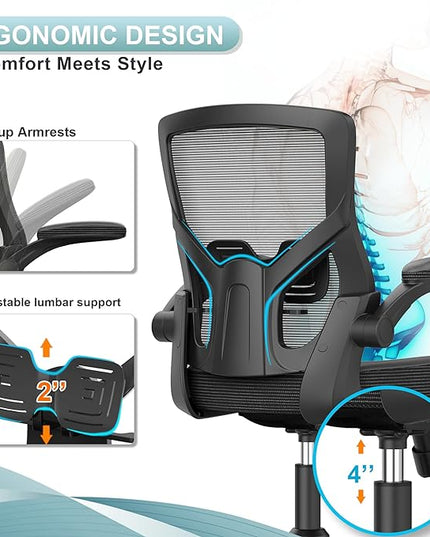 Home Office Chair, High Back Desk Chair Adjustable Height and Ergonomic Design Home Office Computer Chair Executive Lumbar Support Padded Flip-up Armrest Swivel Task Chair - LeafyLoom