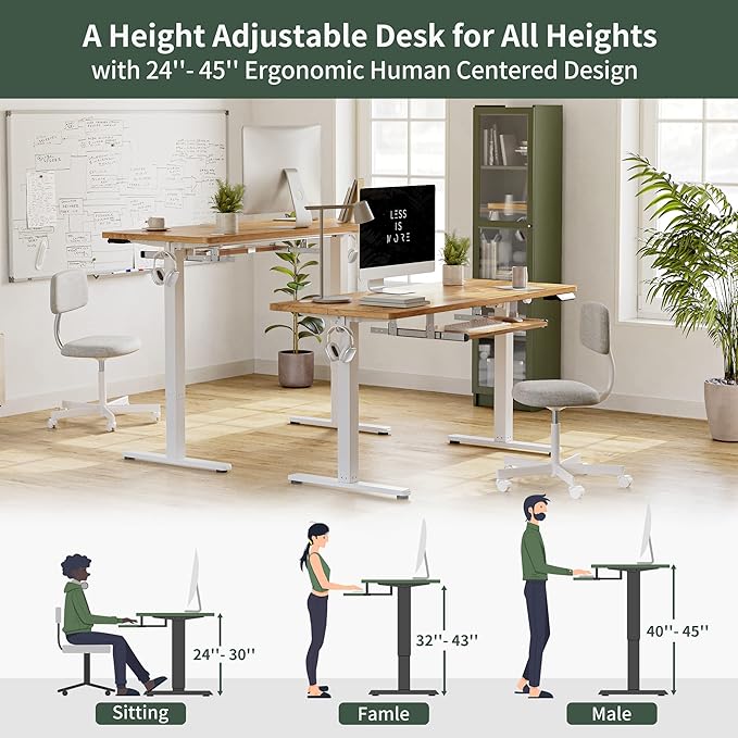 FEZIBO Standing Desk with Keyboard Tray, 40 × 24 Inches Electric Height Adjustable Desk, Sit Stand Up Desk, Computer Office Desk, Light Rustic - LeafyLoom