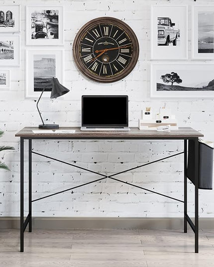 Lavish Home Modern Computer Desk with Industrial Style Woodgrain Look and Steel for Home Office, Bedroom, or Craft Table, with Storage Bag, (L) 47” x (W) 23.5” x (H) 29.5”, Gray - LeafyLoom