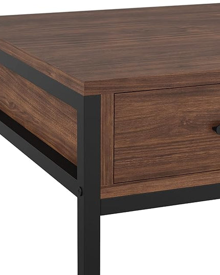 Martha Stewart Ollie Home Office Desk with 3 Drawers in Walnut Wood Grain with Oil Rubbed Bronze Hardware - LeafyLoom