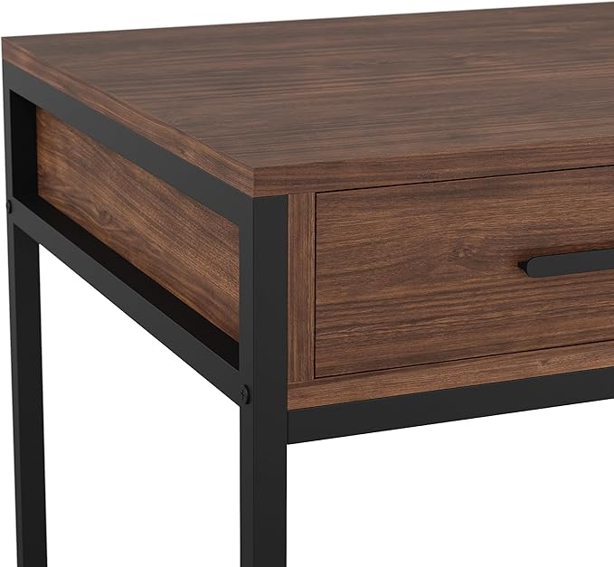 Martha Stewart Ollie Home Office Desk with 3 Drawers in Walnut Wood Grain with Oil Rubbed Bronze Hardware - LeafyLoom