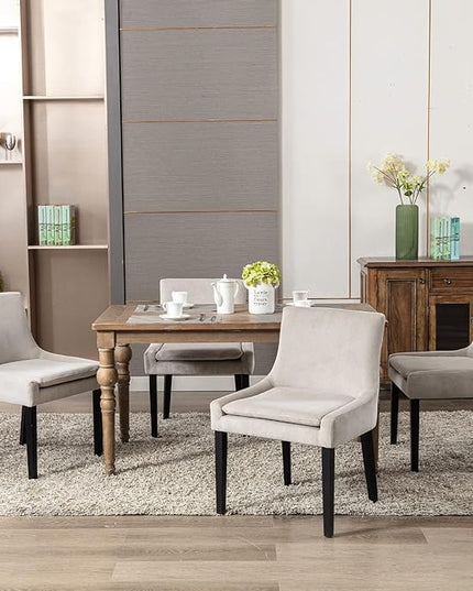 COLAMY Modern Dining Chairs Set of 6, Upholstered Corduroy Accent Side Leisure Chairs with Mid Back and Wood Legs for Living Room/Dining Room-Beige - LeafyLoom