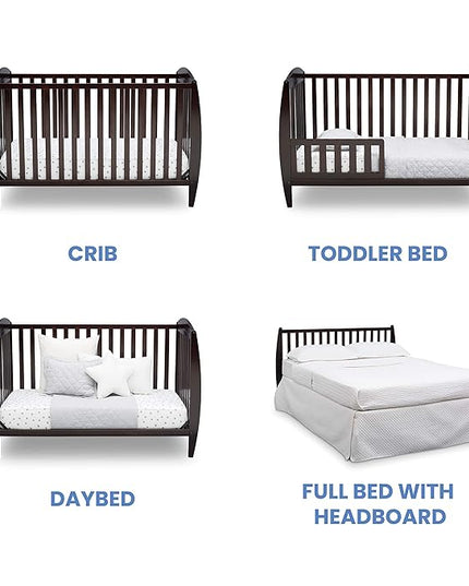 Delta Children Taylor 4-in-1 Convertible Baby Crib, Easy to Assemble, Sustainable New Zealand Wood, JPMA Certified, Dark Chocolate - LeafyLoom