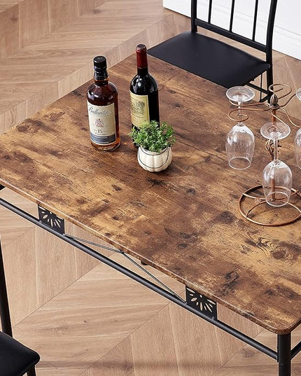 VECELO Kitchen Dining Room Table Sets for 4, 5 Piece Metal and Wood Rectangular Breakfast Nook, Dinette with Chairs, Retro-brown, 42.1" - LeafyLoom