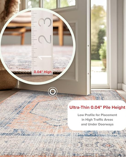 nuLOOM 2x12 Machine Washable Rain Haven Vintage Medallion Area Rug, Peach, Traditional Faded Design, Non-Slip Backing, Stain Resistant, For Bedroom, Dining Room, Living Room, Kitchen - LeafyLoom