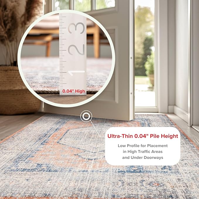 nuLOOM 2x12 Machine Washable Rain Haven Vintage Medallion Area Rug, Peach, Traditional Faded Design, Non-Slip Backing, Stain Resistant, For Bedroom, Dining Room, Living Room, Kitchen - LeafyLoom