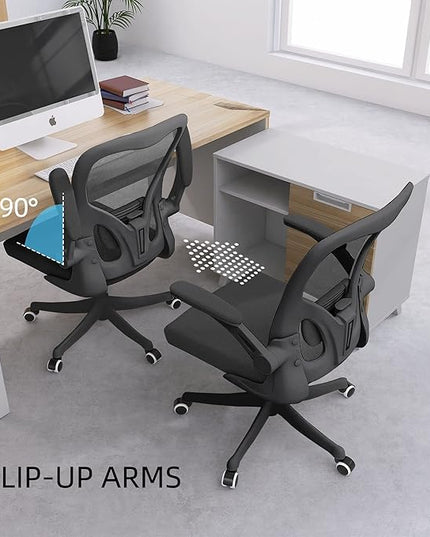 Office Chair, Ergonomic Office Chair Desk Chair with Lumbar Support & 2D Flip-up Arms Height Adjustable Home Office Desk Chairs Rockable High Back Computer Chair Black Mesh Study Chair - LeafyLoom