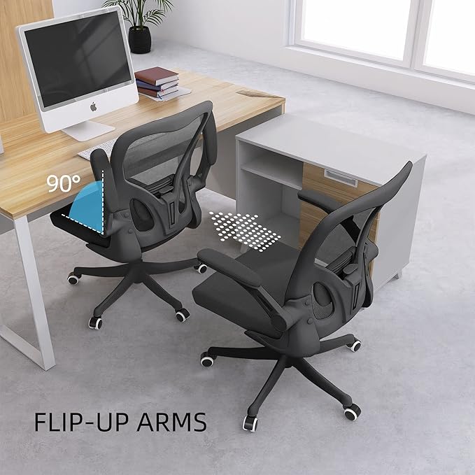 Office Chair, Ergonomic Office Chair Desk Chair with Lumbar Support & 2D Flip-up Arms Height Adjustable Home Office Desk Chairs Rockable High Back Computer Chair Black Mesh Study Chair - LeafyLoom