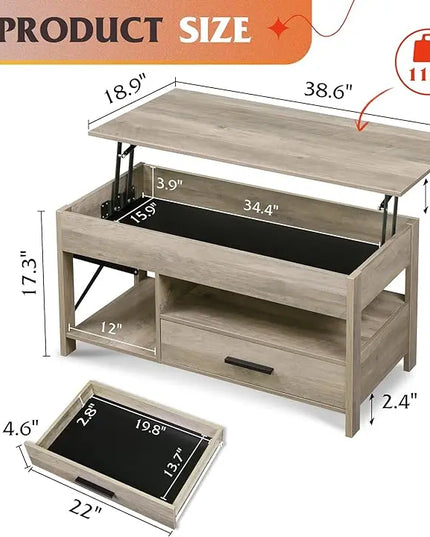WLIVE Coffee Table, 39" Lift Top Coffee Table with Hidden Compartment and Sorage Drawers for Living Room,Grey - LeafyLoom