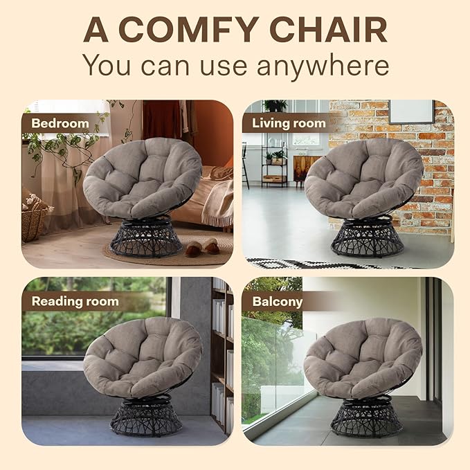 Bme Papasan Chair, Silver clound - Black Base - LeafyLoom