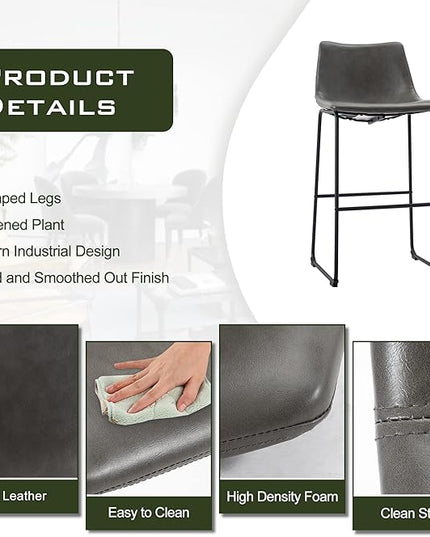 NicBex Retro Bar Stools Crazy-Horse Leather with Metal Legs Barstools, Lounge Kitchen Island Bar Stools, Set of 2, (Grey Color) (A-GE17023-USSU014) - LeafyLoom