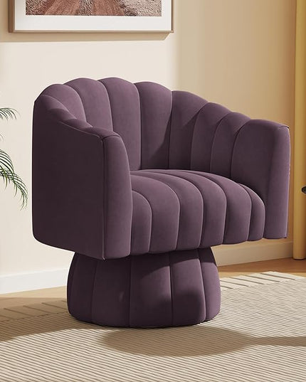 Accent Chair Mid Century 360 Degree Swivel Chair,Modern Lounge Sofa Round Barrel Chair with Wide Upholstered,Fluffy Velvet Fabric Chairs for Home Sofa Living Room/Bedroom/Waiting Room(Purple) - LeafyLoom