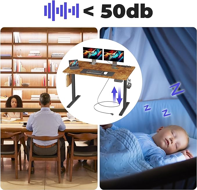 JOISCOPE Height Adjustable Electric Standing Desk with Power Outlets, 48 x 24 Inch Sit Stand Desk for Small Space Home Office, Vintage Oak - LeafyLoom