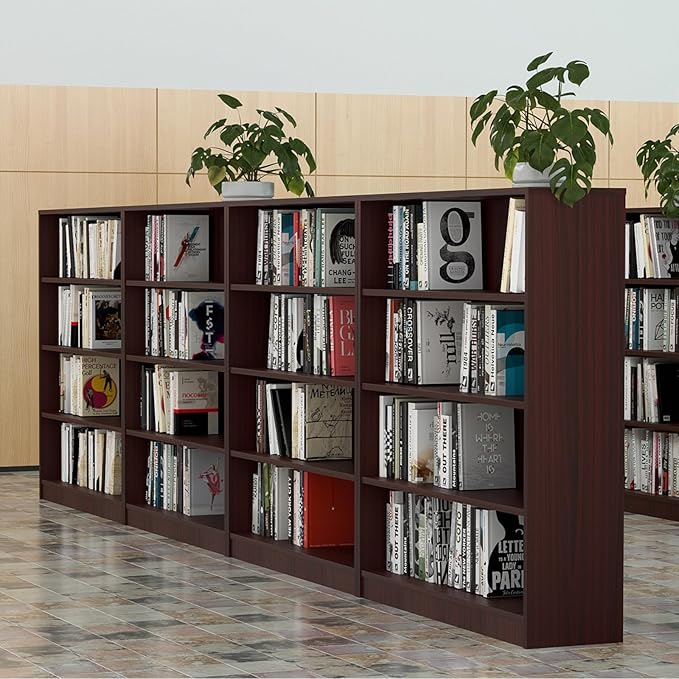 Farini 4 Shelf boockase Display Bookcase Freestanding Wooden Bookshelves for Home Office Living Room,48 Inch Height,Mahogany - LeafyLoom