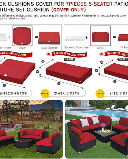ClawsCover 14Pack Outdoor Seat and Back Cushions Replacement Covers Fit for 7Pieces 6-Seater Wicker Rattan Patio Furniture Set Sectional Couch Chair,Red-Include Cover Only (Small) - LeafyLoom