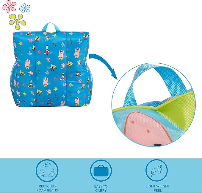 Idea Nuova Nickelodeon Spongebob Squarepants Toddler Nylon Bean Bag Chair with Piping & Top Carry Handle Large - LeafyLoom