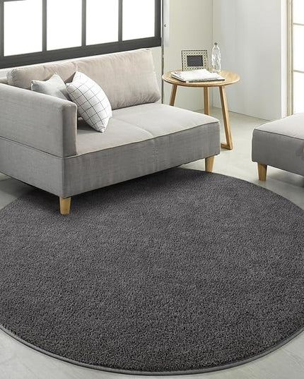 Round Area Rugs for Bedroom Living Room, 5x5 Dark Grey Super Soft Comfy Thickened Memory-Foam Indoor Circle Carpet, Modern Aesthetic Minimalist Carpet for Boys Girls Adults Nursery Home Décor - LeafyLoom