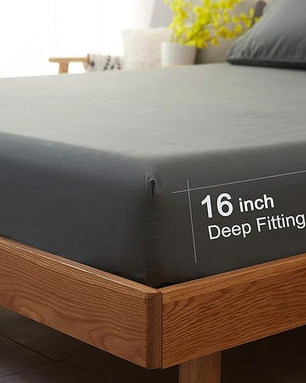 SONORO KATE Bed Sheet Set Super Soft Microfiber 1800 Thread Count Luxury Egyptian Sheets 18-Inch Deep Pocket Wrinkle-4 Piece(King Dark Grey) - LeafyLoom