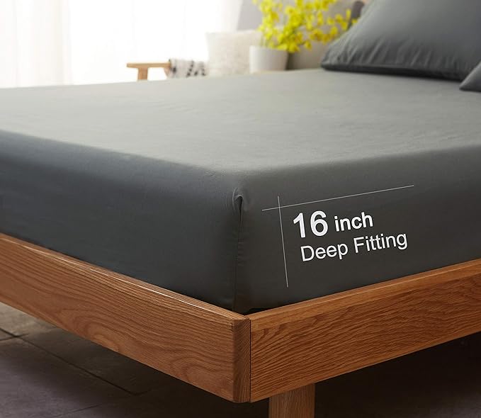 SONORO KATE Bed Sheet Set Super Soft Microfiber 1800 Thread Count Luxury Egyptian Sheets 18-Inch Deep Pocket Wrinkle -4 Piece(California King Dark Grey) - LeafyLoom