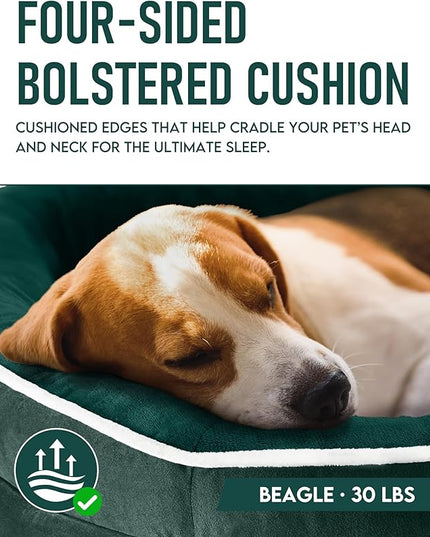 OhGeni Orthopedic Dog Bed Couch for Large Sized Pets with Egg Foam Support, Four-Sided Bolster Cushions, Soft Tear-Resistant Fabric, and Removable Machine Washable Plush Cover 35-Inch (Dark Green) OhGeni