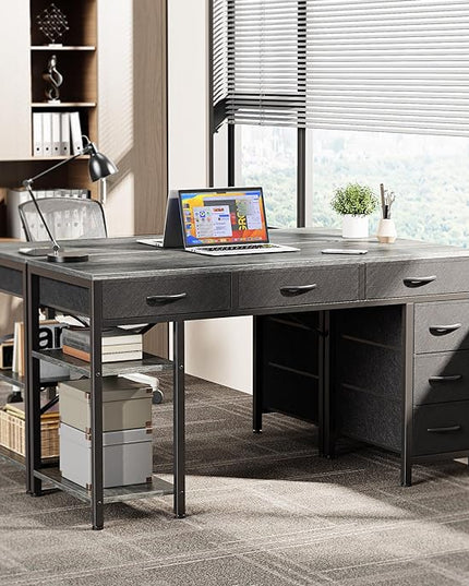 Computer Desk with 6 Drawers, 47 Inch Office Desk with Shelves, Reversible Gaming Desk, Corner Desk with Storage, Work Desk for Home Office, Study, Living Room, Gray - LeafyLoom