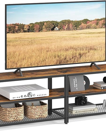 VASAGLE TV Stand, TV Console for TVs Up to 70 Inches, TV Table, 63 Inches Width, TV Cabinet with Storage Shelves, Steel Frame, for Living Room, Bedroom, Rustic Brown and Black ULTV095B01 - LeafyLoom