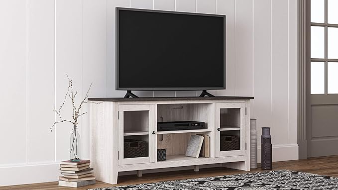 Signature Design by Ashley Dorrinson Farmhouse TV Stand with Fireplace Option, Fits TVs up to 58", Whitewash - LeafyLoom